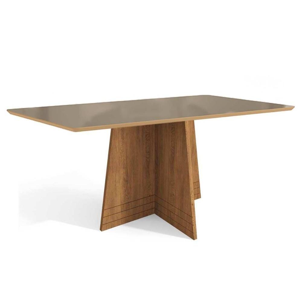 Mesa Para Cozinha Lótus Com Tampo Madeirado Com Vidro 80x120cm Freijo Bronze Kappesberg - 1