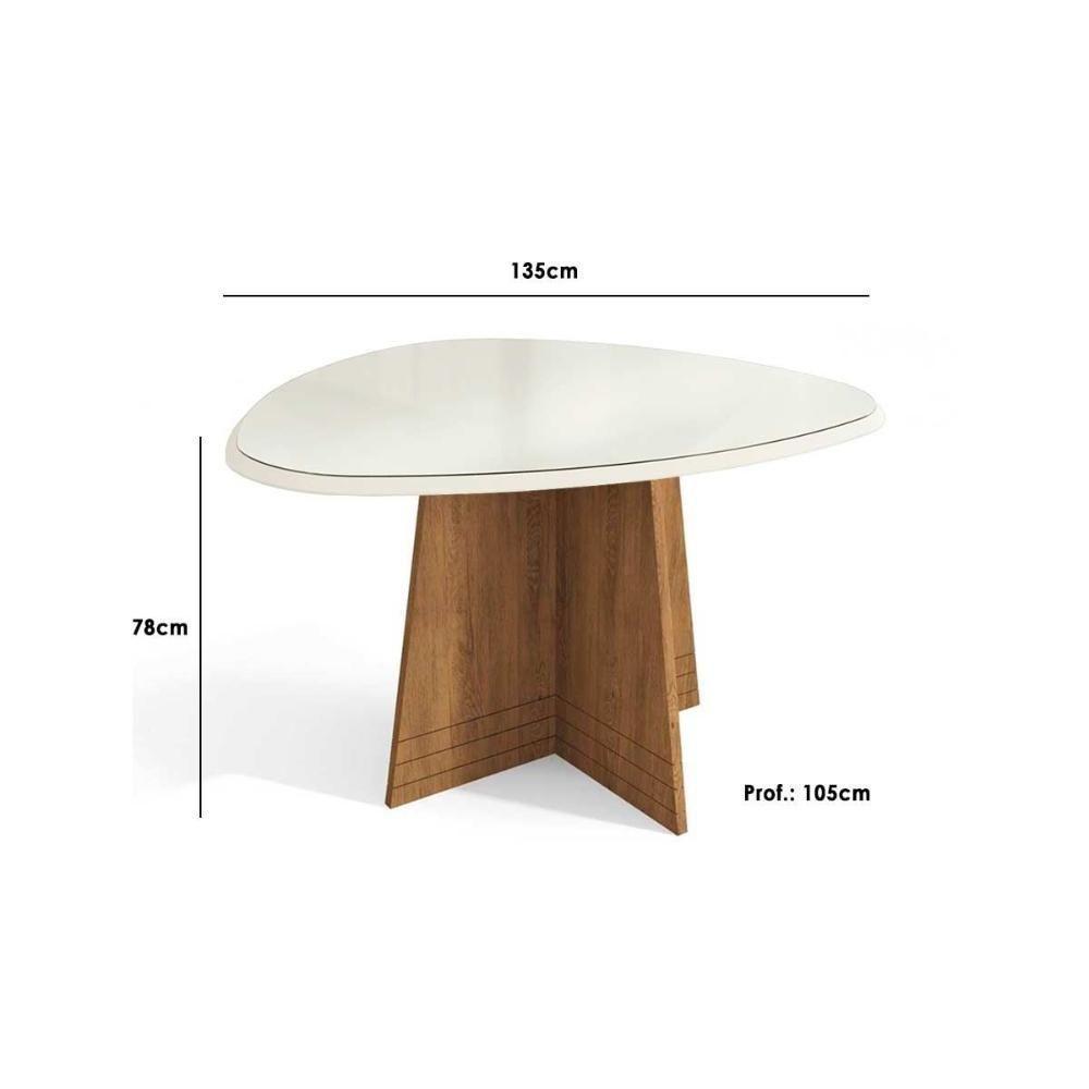 Mesa Para Cozinha Lótus Com Tampo Madeirado Com Vidro 135x105cm Freijó Off White Kappesberg - 3