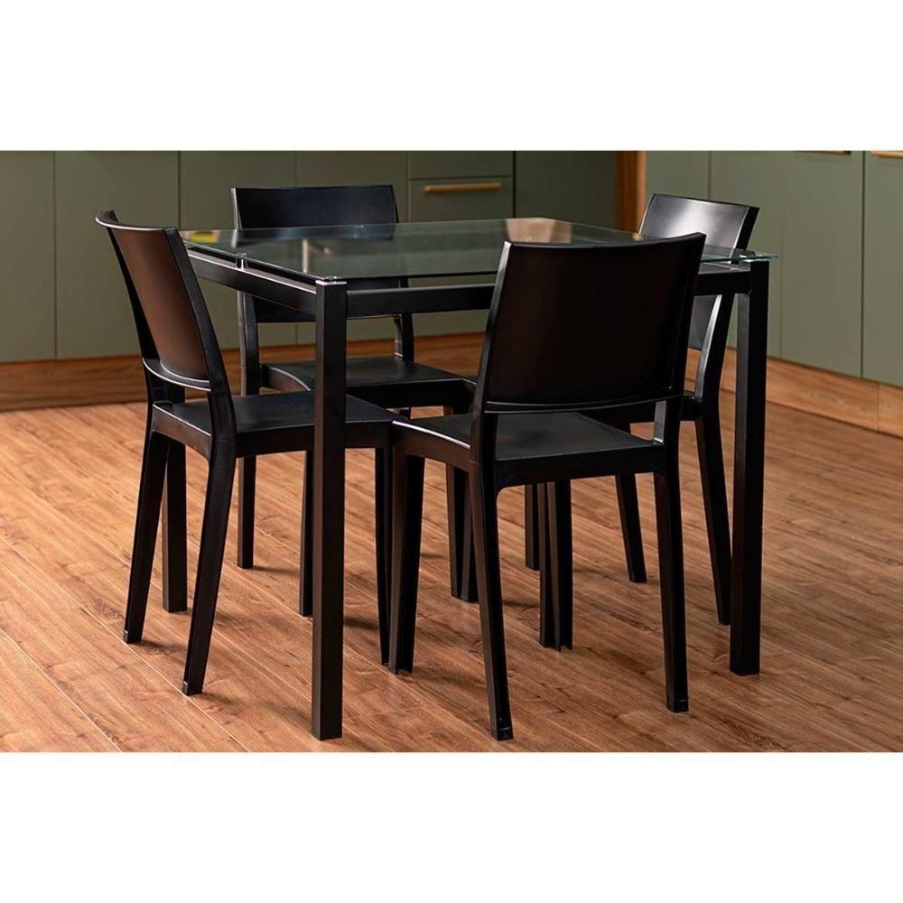 Conjunto Mesa Sala Jantar Reno Com Tampo De Vidro 90x90cm E 4 Cadeiras Hydra Plus Preto Kappesberg - 1