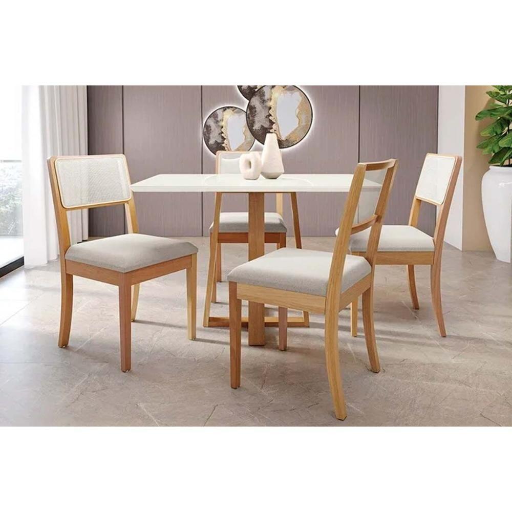 Mesa Para Cozinha Elma Madeira Maciça Com Tampo Madeirado Com Vidro 80x120cm Carvalho Off White Vidro Off White Kappesberg - 3