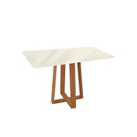 Mesa Para Cozinha Elma Madeira Maciça Com Tampo Madeirado Com Vidro 80x120cm Carvalho Off White Vidro Off White Kappesberg - 1