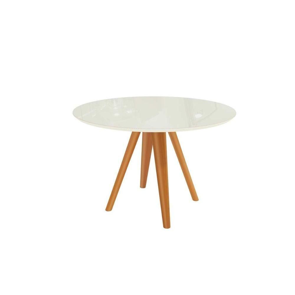 Mesa Para Cozinha Duna Madeira Maciça Com Tampo Madeirado Com Vidro 120x120cm Carvalho Off White Kappesberg - 1