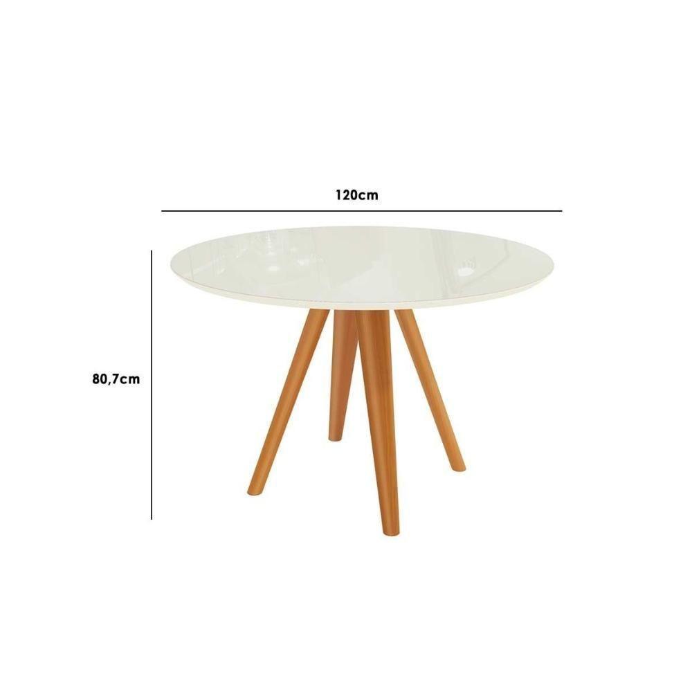 Mesa Para Cozinha Duna Madeira Maciça Com Tampo Madeirado Com Vidro 120x120cm Carvalho Off White Kappesberg - 2