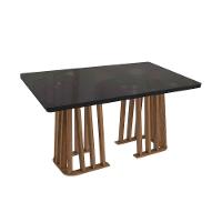 Mesa Para Cozinha Alteia Com Tampo Madeirado Com Vidro 90x160cm Nogueira Preto Fosco Vidro Preto Kappesberg - 1