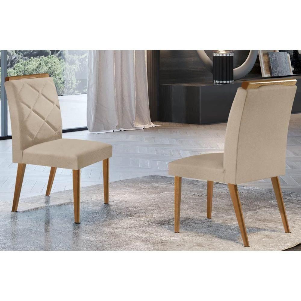 Kit 2 Cadeiras Sala Jantar Melissa 2 Un Madeira Capuccino Linho Bege Turim Rufato - 1
