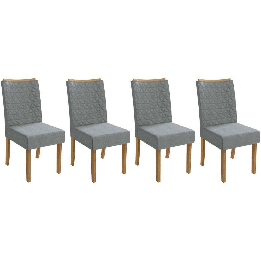 Cadeira Sala De Jantar 2cad129ng Kit 4 Un Nogueira Linho Cinza A056 - 1