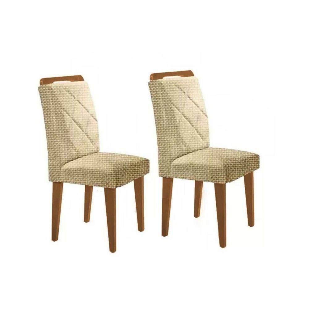 Kit 2 Cadeiras Sala Jantar Melissa 2 Un Madeira Capuccino Linho Bege Turim Rufato - 1