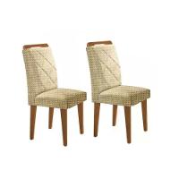 Kit 2 Cadeiras Sala Jantar Melissa 2 Un Madeira Capuccino Linho Bege Turim Rufato - 1