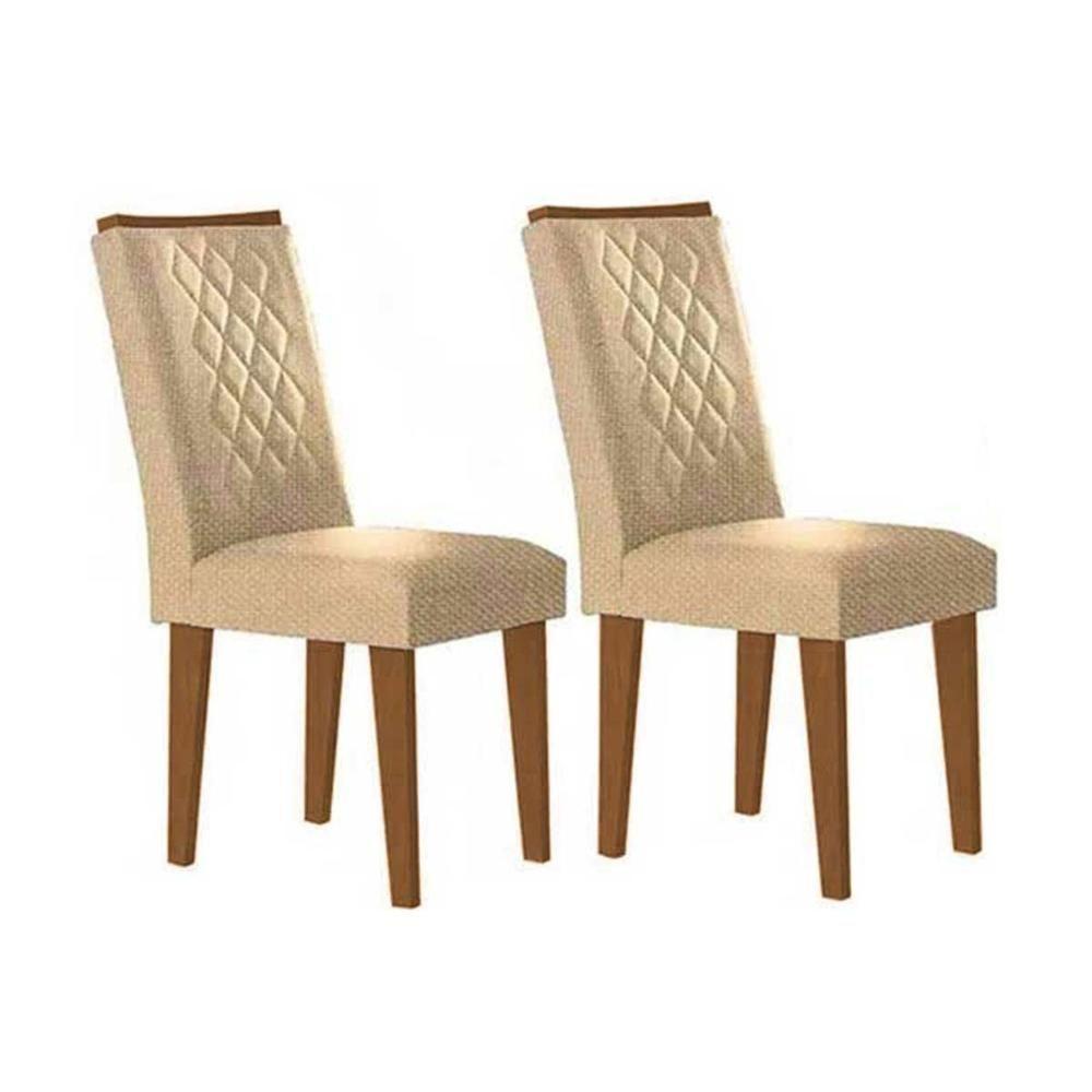 Kit 2 Cadeiras Sala Jantar Jade 2 Un Madeira Capuccino Linho Bege Turim Rufato - 1