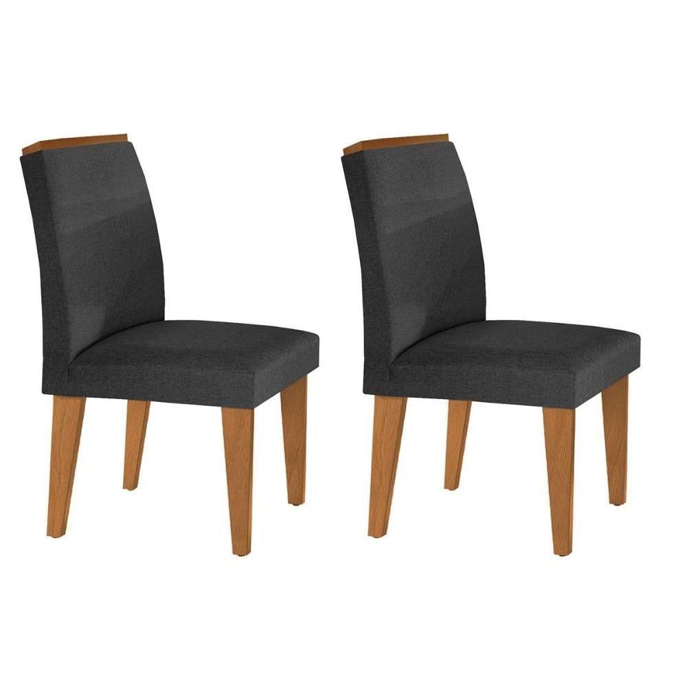 Kit 2 Cadeiras Sala Jantar Lunara 2 Un Madeira Capuccino Linho Grafite Rufato - 1