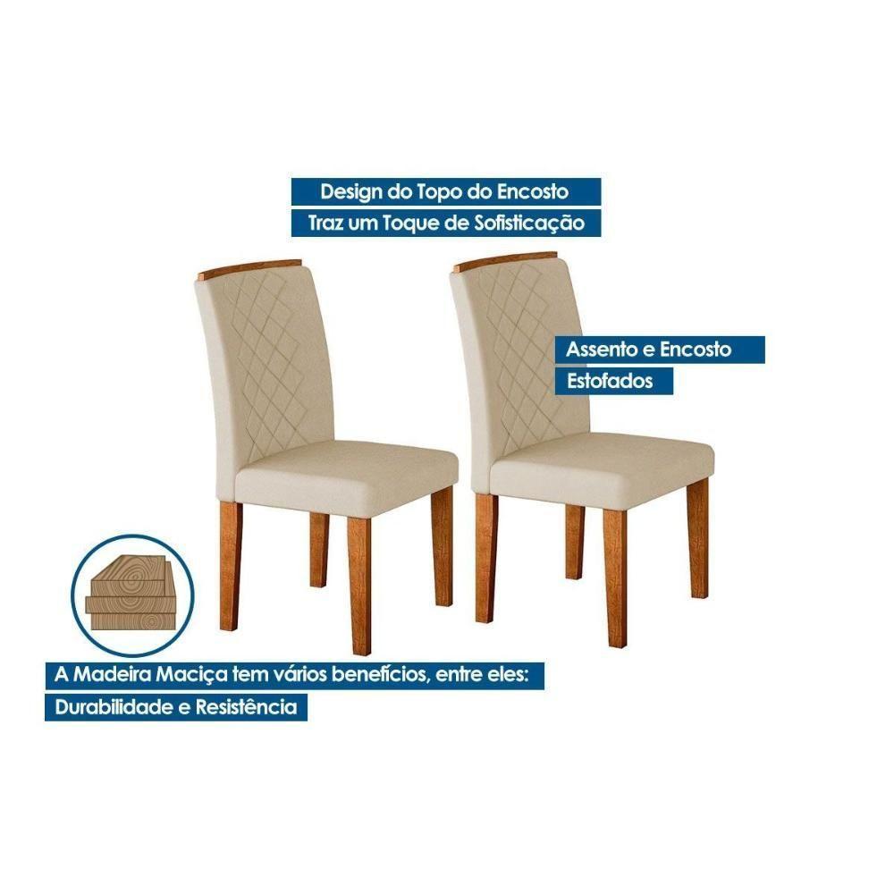 Kit 2 Cadeiras Sala Jantar Jade 2 Un Madeira Capuccino Linho Bege Turim Rufato - 8