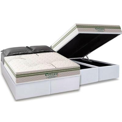 Conjunto Box Baú King: Colchão Espuma Paropas Molas Ensacadas Coliseu + Base Crc Suede White (193x203)