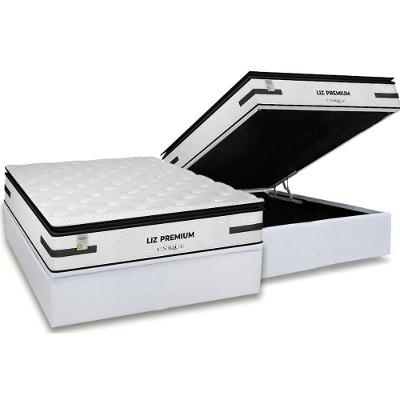 Conjunto Box Baú Casal: Colchão Molas Plumatex Ensacadas Liz Premium D33 + Base Crc Courano White (138x188)