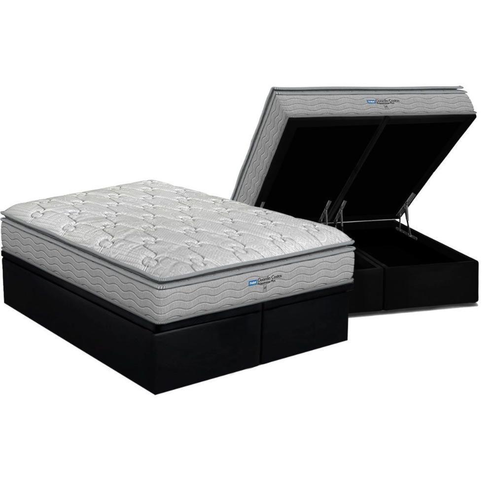 Cama Box Baú Queen: Colchão Anatômico Probel D45 Guarda Costas Próextreme Plus + Base Crc Suede Black (158x198) - 1