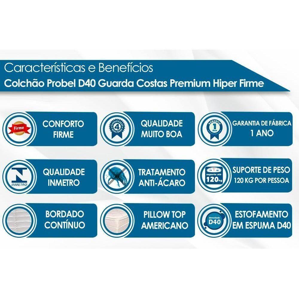 Colchão Solteiro Espuma D40-20 Guarda Costas Premium Hiper Firme Euro Pillow Black (78x188x22) - Probel - 2