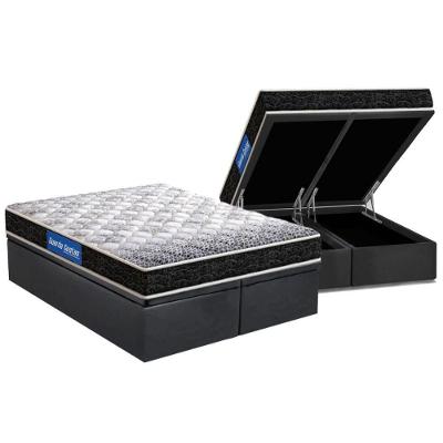 Cama Box Baú Queen: Colchão Molas Ensacadas Probel D23 Guarda Costas Super Resistente + Base Crc Suede Gray (158x198)