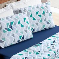 Jogo De Lençol Casal Malha 100% Algodão 4 Peças Geométrico Azul - 2