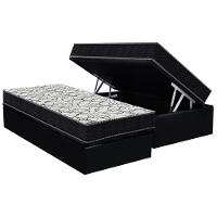 Cama Box Baú Solteiro: Colchão Espuma D45 Ortobom - Airtech 150 + Base Crc Suede Black (88x188) - 1