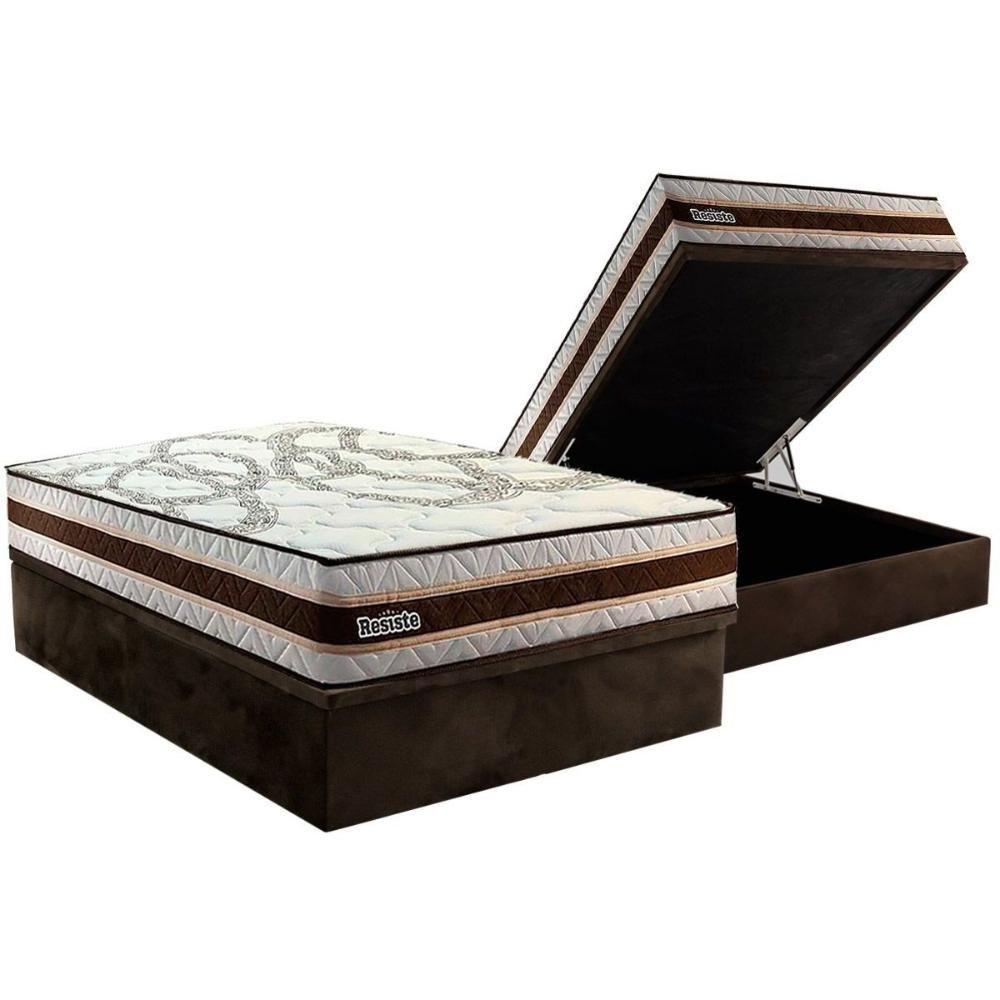 Conjunto Box Baú Casal: Colchão Espuma Paropas Resiste Double Face Ag D45 + Base Crc Suede Brown (138x188) - 1