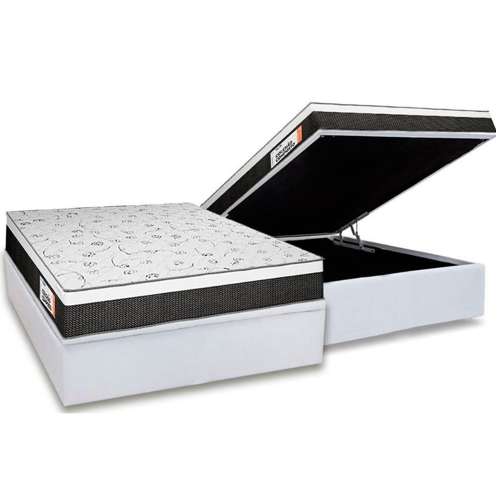 Cama Box Baú Queen: Colchão Anatômico Plumatex Falcon Ultra Firme + Base Crc Courano White (158x198) - 1