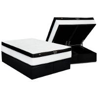 Cama Box Baú Queen: Colchão Molas Ensacadas Luckspuma Gold Line Elastic Gel + Base Crc Suede Black (158x198) - 1