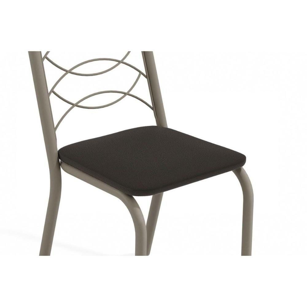 Conjunto Mesa Sala Jantar Volga Com Tampo De Vidro 95cm E 4 Cadeiras Holanda Niquel Marrom Kappesberg - 4