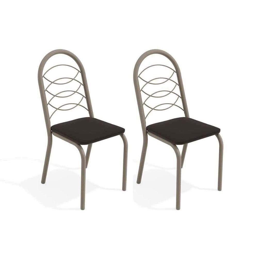 Conjunto Mesa Sala Jantar Volga Com Tampo De Vidro 95cm E 4 Cadeiras Holanda Niquel Marrom Kappesberg - 6