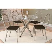 Conjunto Mesa Sala Jantar Volga Com Tampo De Vidro 95cm E 4 Cadeiras Holanda Niquel Marrom Kappesberg - 1