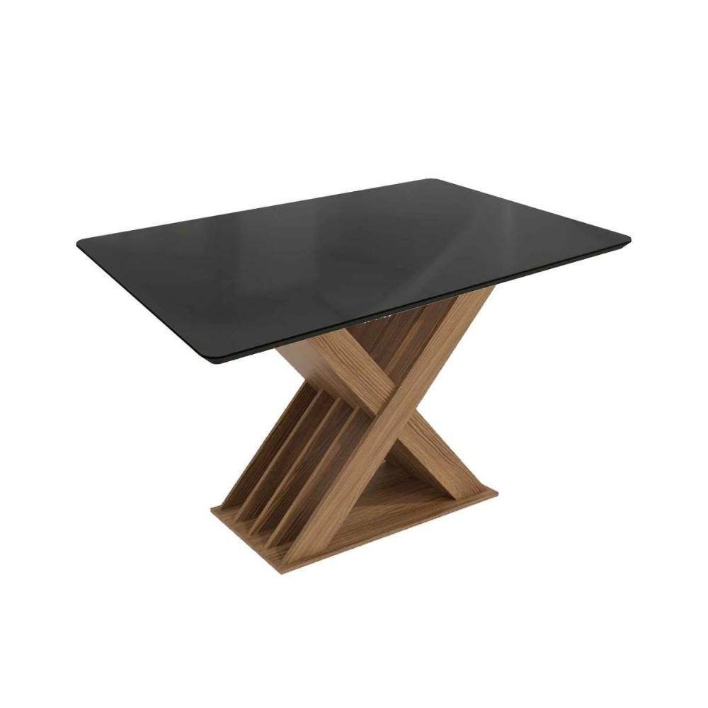 Mesa Para Cozinha Graviola Com Tampo Madeirado Com Vidro 80x120cm Nogueira Preto Fosco Vidro Preto Kappesberg - 1