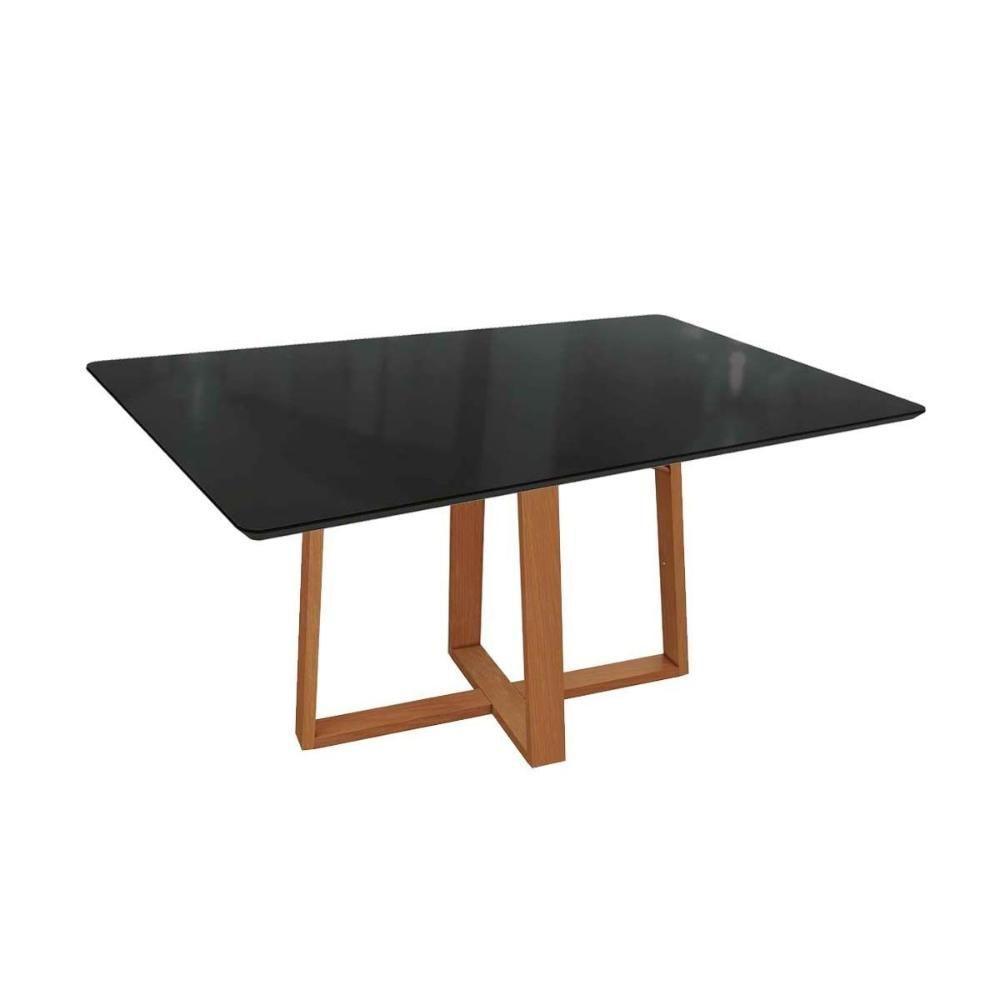 Mesa Para Cozinha Elma Madeira Maciça Com Tampo Madeirado Com Vidro 90x160cm Carvalho Preto Fosco Vidro Preto Kappesberg - 1