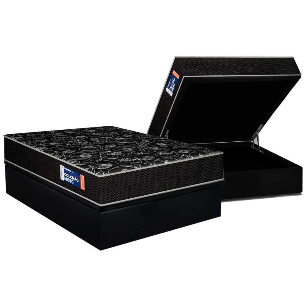 Conjunto Box Baú Casal: Colchão Espuma Plumatex D28 Isopluma + Base Crc Suede Black (138x188) - 1