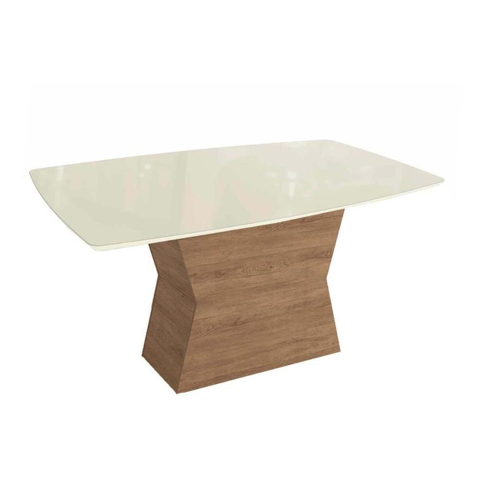 Mesa Para Cozinha Tília Com Tampo Madeirado Com Vidro 90x170cm Nogueira Off White Vidro Off White Kappesberg - 1