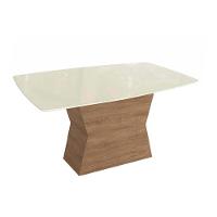 Mesa Para Cozinha Tília Com Tampo Madeirado Com Vidro 90x170cm Nogueira Off White Vidro Off White Kappesberg - 1