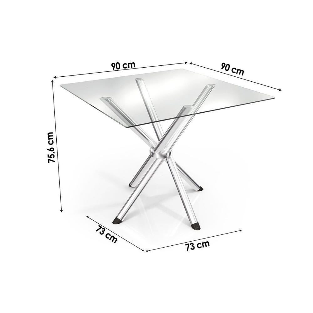 Conjunto Mesa Sala Jantar Volga Com Tampo De Vidro 90cm E 4 Cadeiras Zaria Cromada Boucle Cinza Kappesberg - 4