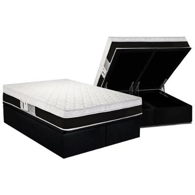 Cama Box Baú Queen: Colchão Molas Ensacadas Luckspuma Roma + Base Crc Suede Black (158x198)