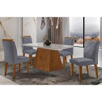 Sala De Jantar Luna Tampo Madeirado Com Vidro Curvo 120x80 E 4 Cadeiras Melissa Imbuia Veludo Grafite Rufato - 1