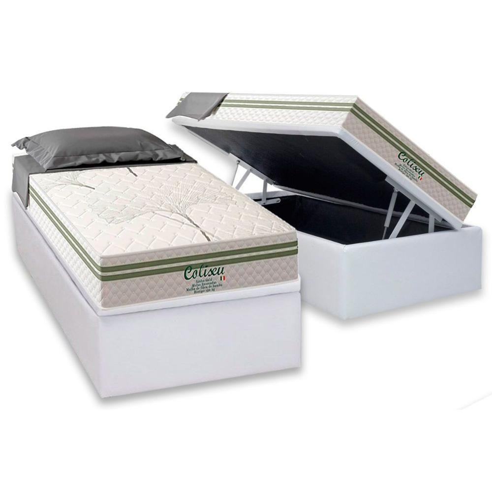 Conjunto Box Baú Solteiro: Colchão Espuma Paropas Molas Ensacadas Coliseu + Base Crc Suede White (88x188) - 1
