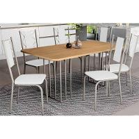 Sala De Jantar Duina Com Tampo De Madeira 160cm E 6 Cadeiras Lisboa Niquel Freijó Courano Branco - 1