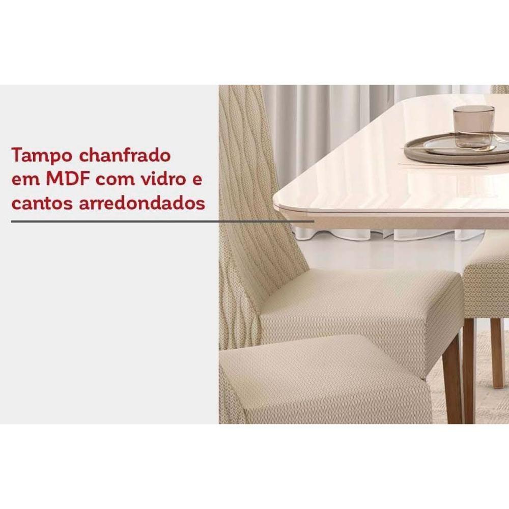 Sala De Jantar Zafira Tampo Madeirado Com Vidro Curvo 200x100cm E 8 Cadeiras Jade Freijo Off White Linho Neve - 5