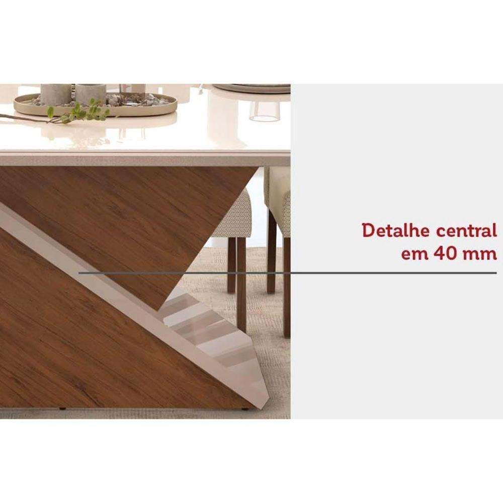 Sala De Jantar Zafira Tampo Madeirado Com Vidro Curvo 200x100cm E 8 Cadeiras Jade Freijo Off White Linho Neve - 6