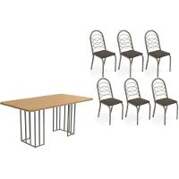 Sala De Jantar Duina Com Tampo De Madeira 160cm E 6 Cadeiras Holanda Niquel Freijó Courano Marrom - 1