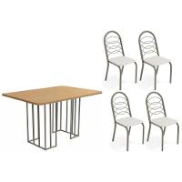 Sala De Jantar Duina Com Tampo De Madeira 136cm E 4 Cadeiras Holanda Niquel Freijó Courano Branco - 1