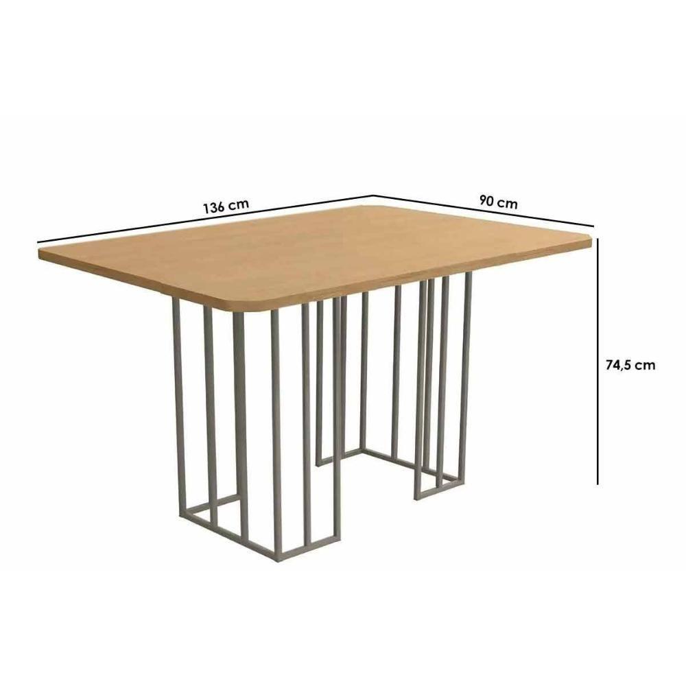 Sala De Jantar Duina Com Tampo De Madeira 136cm E 4 Cadeiras Zaria Niquel Freijó Suede Bege - 3