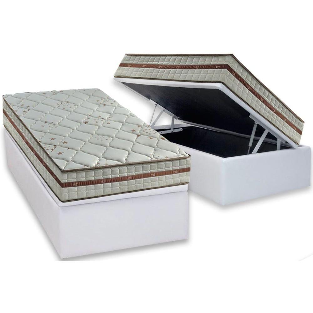 Conjunto Box Baú Solteiro: Colchão Molas Ensacadas Classis + Base Crc Suede White (88x188) - 1