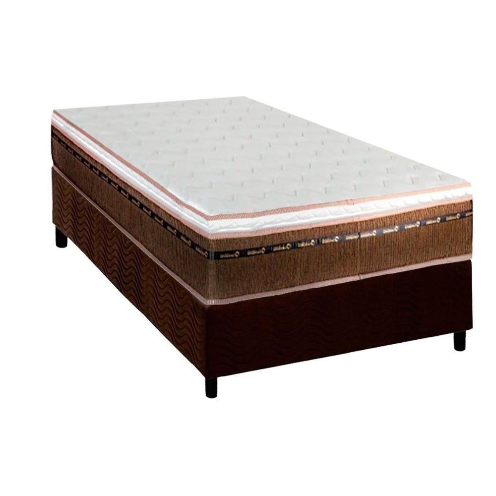 Conjunto Box Solteiro: Colchão Molas Luckspuma Ensacadas New Comfort + Base Crc Suede Brown (88x188) - 1