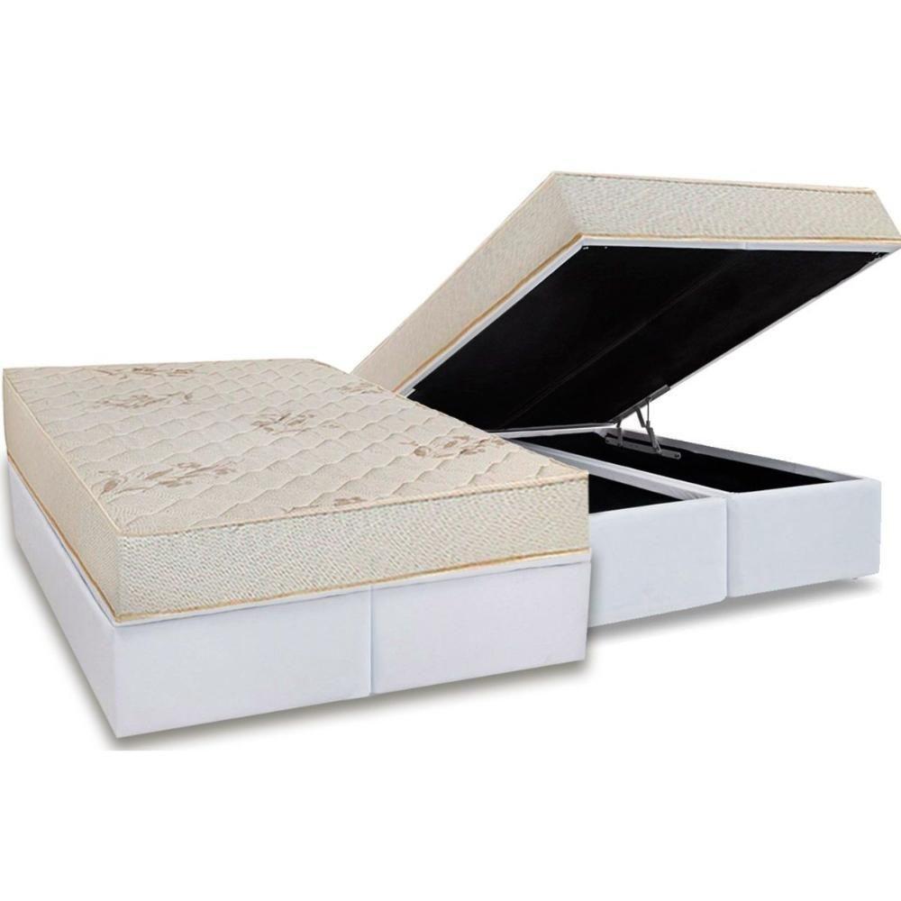 Conjunto Box Baú Queen: Colchão Espuma Luckspuma D45 Gran Luck Floral Pró Saúde + Base Crc Courano White (158x198) - 1