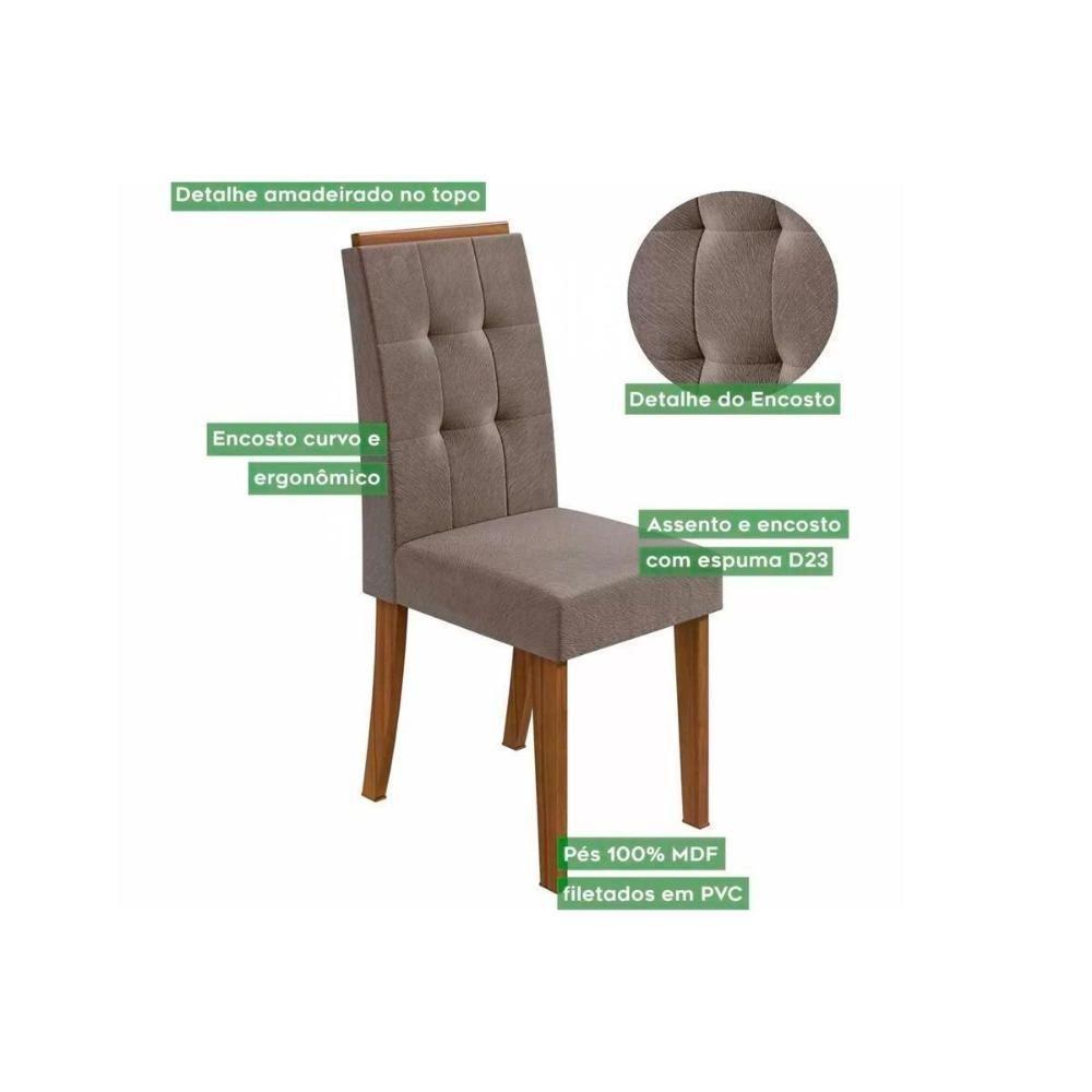 Sala De Jantar Nevada Tampo Madeirado 130cm E 4 Cadeiras Celebrare Amendoa Off White Suede Creme Lopas - 3