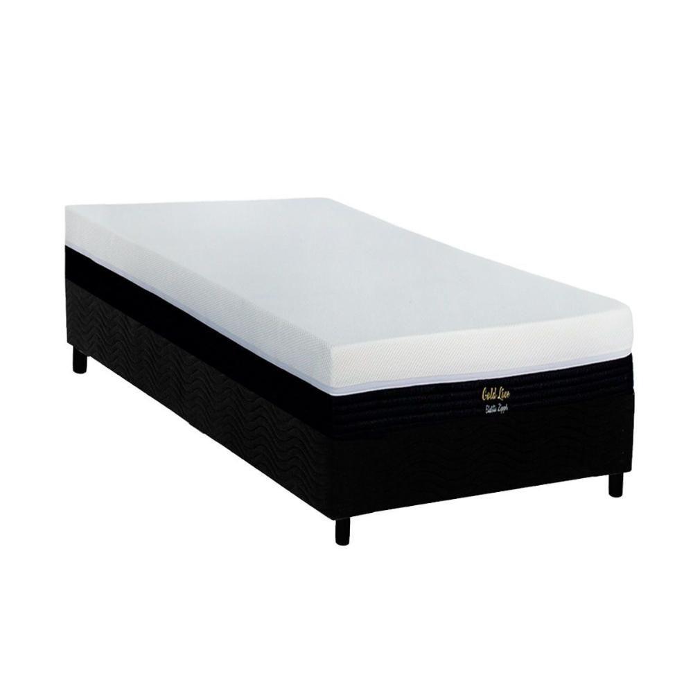 Conjunto Box Solteiro: Colchão Molas Luckspuma Ensacadas Gold Line Elastic Zipper + Base Crc Suede Black (88x188) - 1