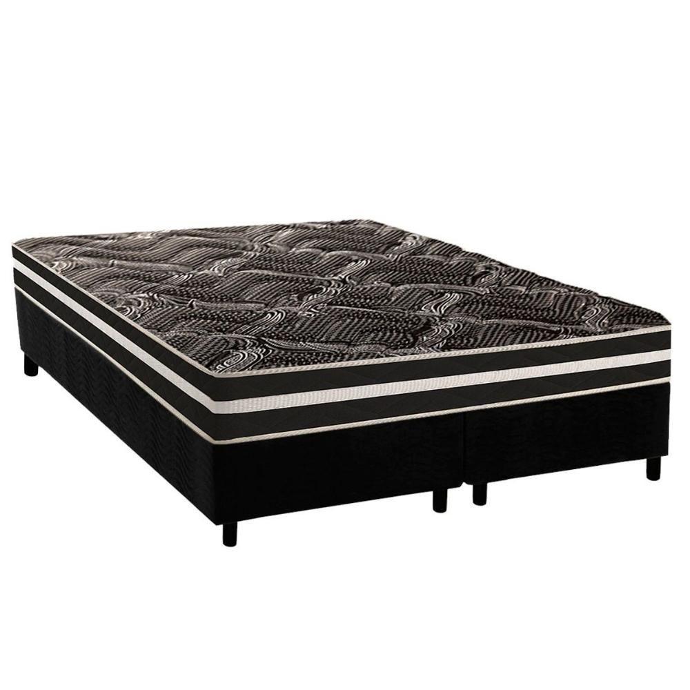 Conjunto Box Queen: Colchão Anatômico Paropas D28 - Master Ag80 Black Double Face 17 + Base Crc Suede Black (158x198) - 1