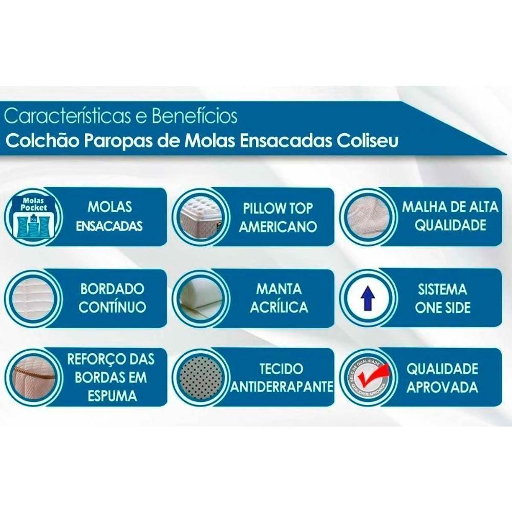 Conjunto Box Solteiro: Colchão Molas Paropas Ensacadas Coliseu + Base Crc Suede Black (88x188) - 2